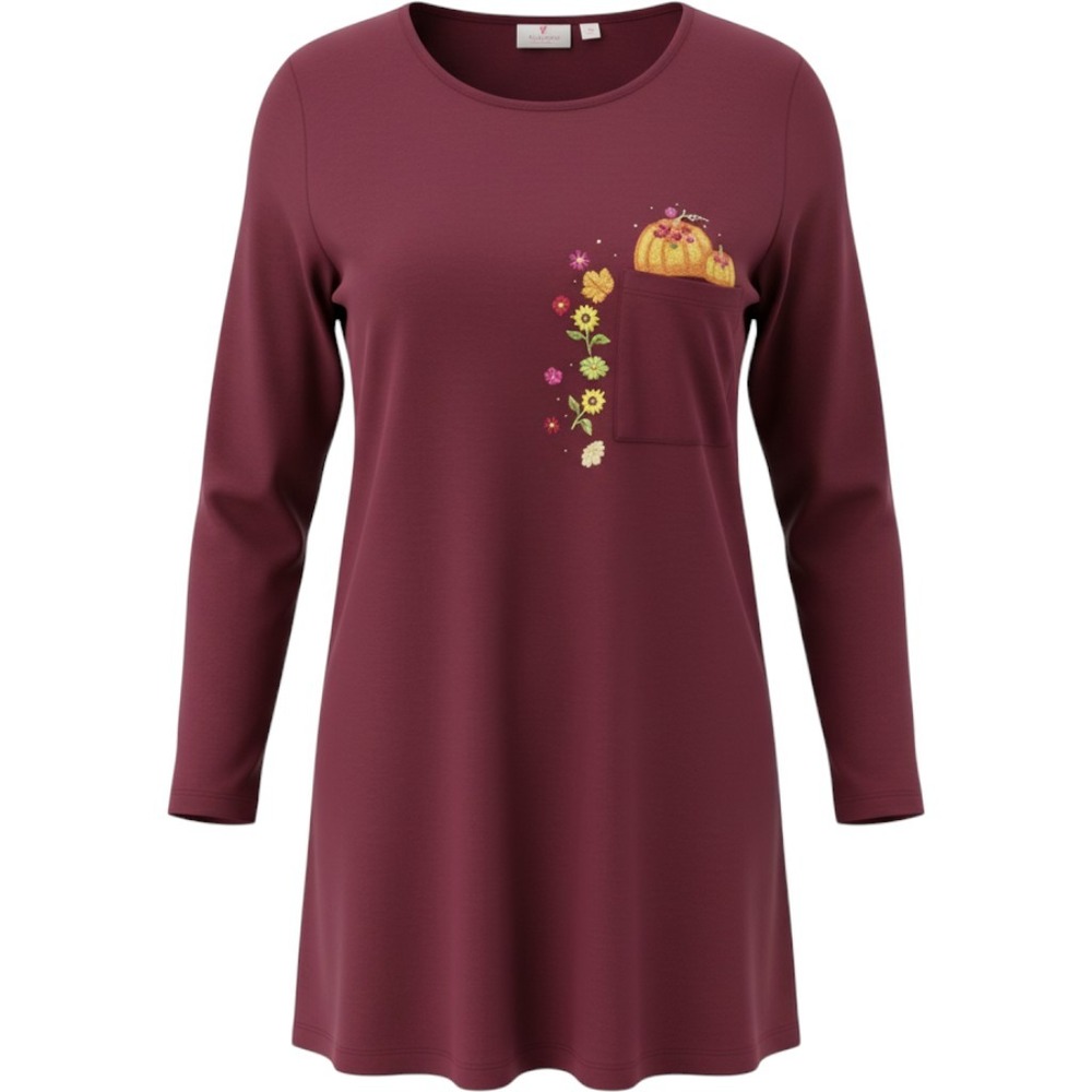 Quacker Factory Burgundy Fall Pumpkin Sunflower Embroidered Top 3X Plus Size